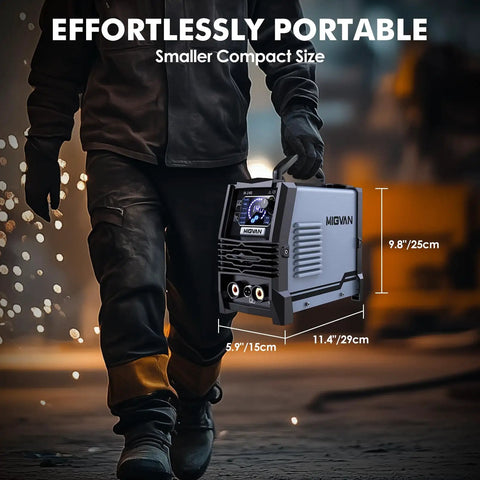 140 Amp 3 In 1 MIG Welder For Flux Core MIG Stick And Lift TIG 110V Portable Inverter Gasless Welder held by person