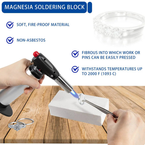Using butane torch on magnesia block from Jewelry Soldering Kit With Silver Solder Wire And Butane Torch For Jewelry Making
