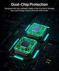 Heavy Duty 10K Portable Charger Power Bank With Integrated Usb C And Lightning Cables To Keep Your Phone Fully Juiced Using Rapid 23W Fast Charging showing dual-chip protection with green circuit board design.