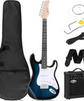 39 Inch Full Size Electric Guitar Starter Pack With Amp Nylon Carrying Case and Accessory Kit Blue for Beginners Ready To Jam Out Of The Box Includes Tuner Cables Straps Extra Strings All Wood Construction Maple Neck