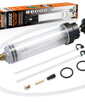 200cc Fluid Extractor Syringe Oil Pump With 23 Inch Flexible Hose And 12 Inch Fine And Coarse Hoses 9 Piece Kit displayed