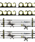 Wall Mount Fishing Rod Rack For Garage And Shop, No Fuss Install Horizontal Or Ceiling Mount, Rubber Coated Rod Holders, Holds Up To 8 Rods Or Combos, Lightweight ABS Construction With Flexible Inter Joint Design
