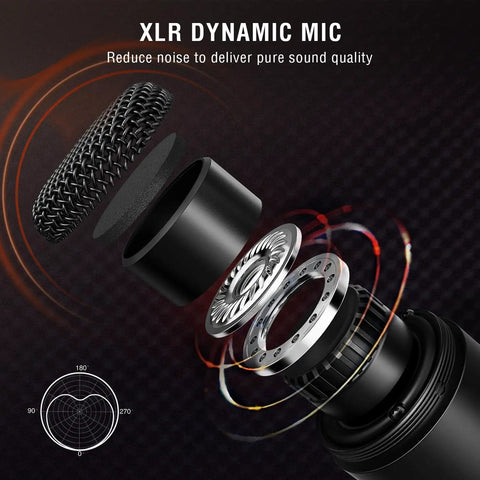 Exploded view of XLR dynamic mic component from Podcast Equipment Bundle For Home Studio Music Recording Kit KS6