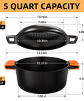 Built Tough Cast Iron Dutch Oven Pot With Skillet Lid 5 Qt Pre Seasoned Non Toxic PFAS Free dimensions and weight details