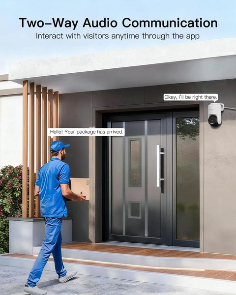 Pan Tilt Outdoor Security Camera With 2.5K Clarity, 360 Degree View, Smart Motion Tracking, Color Night Vision installed by door