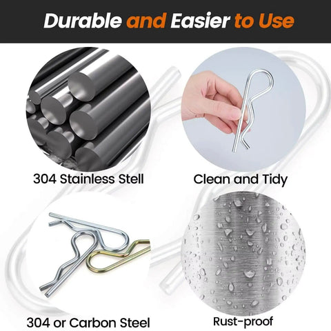 4-Piece Set Of Rock-Solid M6 X 120 White Zinc Plated Cotter Pins And R-Clips with rust-proof and clean design features.