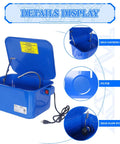 Heavy Duty Workhorse Portable Parts Washer With 110V Motor Pump And 3.5 Gallon Stainless Steel Tank showing filter and high flow pump.
