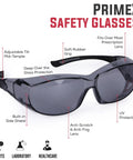 PrimeX Anti Fog Safety Glasses For Over Eyeglasses With Side Shields ANSI Z87.1 UV Protection Wraparound Design black frame