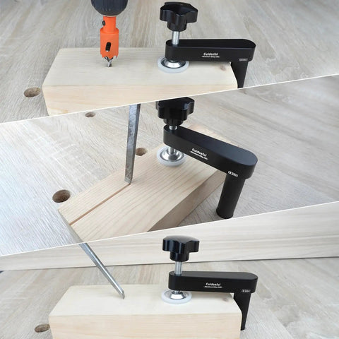 Two Pack Three Quarter Inch Bench Dog Clamps For Woodworking Anti Twist Design With Silicone Pads 19mm Workbench Compatibility Aluminum Build Delivers Strong Scratch-Free Secure Hold For Craftsmen And DIYers on wood