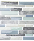 10 Sheet Peel And Stick Tile Backsplash Kit In Vinyl 3D Marble Look For Kitchen And Bath Counters Easy DIY No Mess No Fuss Grout Free Eco Friendly Durable Shine showing assorted rectangular tiles with 3D marble texture.