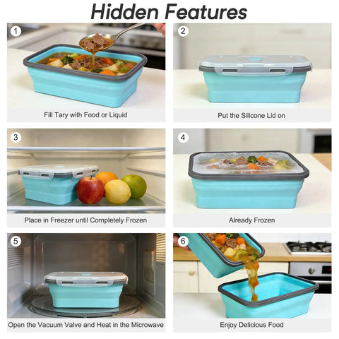 6-step process using 4 Pack Space Saving Collapsible Food Storage Containers With Lids For Small Kitchens And On The Go Living.