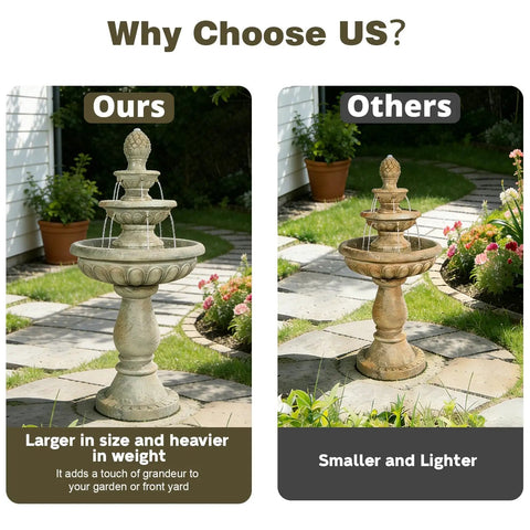 42.5 Inch Outdoor Water Fountain With 3 Tier Cascading Waterfall In Fiber Reinforced Concrete For Garden Patio Backyard And Lawn Decor A Chill Big Outdoor Water Feature For Your Home Oasis compared with another fountain