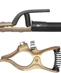 Combo Ground Clamp And A-532 Electrode Holder For Welder, 200 Amp Brass Alloy Clamp, Reversible Insulators, 6-Position Jaw