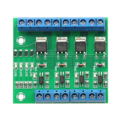 4 Channel MOSFET F5305S Pulse Trigger Switch Controller With PWM Input Isolation for motors and LEDs 4 way driver board top view