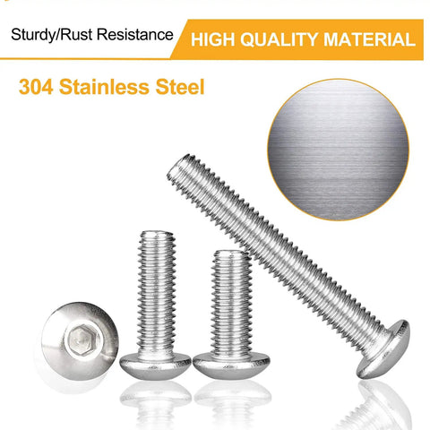 304 stainless steel M3 button head socket cap screws nuts and washers showcasing rust-resistant material