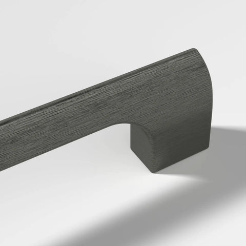 Close-up of Gun Metal 10 Inch Center Cabinet Handles 10 Pack Solid Stainless Metal Drawer Pulls For Kitchen Bathroom Home Decor Durable Modern Hardware Etna Collection showing side angle.