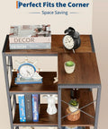 Tall Corner Bookshelf With Fourteen Shelves And Seven Tiers, Space Saving Corner Bookcase with decor and books on top shelves.