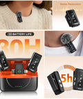 Wireless Lavalier Microphone For iPhone Android Tablets Lightning And USB C with charging case and battery life details