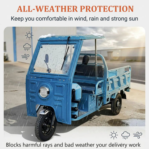 All Weather Cargo Tricycle Canopy With Windshield Heavy Duty 3 Wheel Trike Cover For Rain Sun Snow Rugged Red Trike Shield Weatherproof Ride Guard With Built In Wiper For Clear Visibility, blue