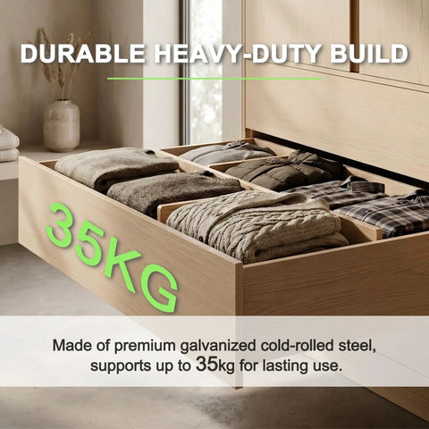 Undermount Soft Close Drawer Slides, 12 Inch Full Extension, 1 Pair, Built To Last Heavy Duty 70 Lb Load, Fits Five Eighths Inch Side Panels, Ideal For Custom Cabinets And Kitchen Drawers. 35kg steel drawer support in bedroom cabinet