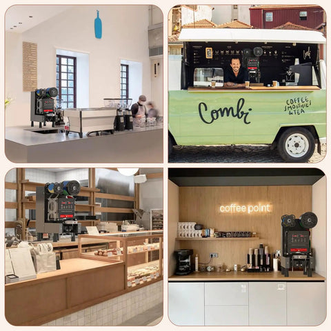 Full Auto Cup Sealing Machine For Bubble Tea Spots 88 89 90 95 Mm Electric Boba Sealer in various cafe settings