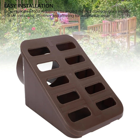 Angled Lawn Drain Grate For Yard Drainage Beefy Heavy Duty Rugged Grate Built For Residential And Commercial Use Easy Install Durable Brown Finish Fits Three Quarter Inch Thin Wall Drain Pipes Multi Purpose Drain Solution, shown in front view with brown finish and slotted design for drainage.