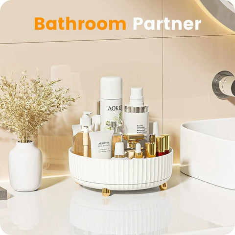 Compact White 360 Rotating Lazy Susan Makeup Trunk Smart Bathroom Storage Rack For Perfumes And Favorites That Always Stays Within Reach