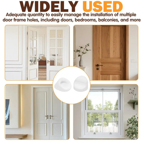 Image showcasing 30 Pack Door Frame Plugs Silicone Caps One Quarter Inch And Five Sixteenth Inch White Easy Press Fit Screw Hole Covers For French Doors And Entry Frames A Clean Finish And Hidden Hardware in various door and window frames.