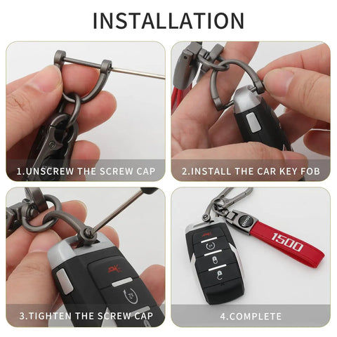 Installation steps for Red Leather Key Chain For Ram 1500 With 360 Degree Rotating Ring And Anti Lost D Ring Durable Car Key Fob Holder