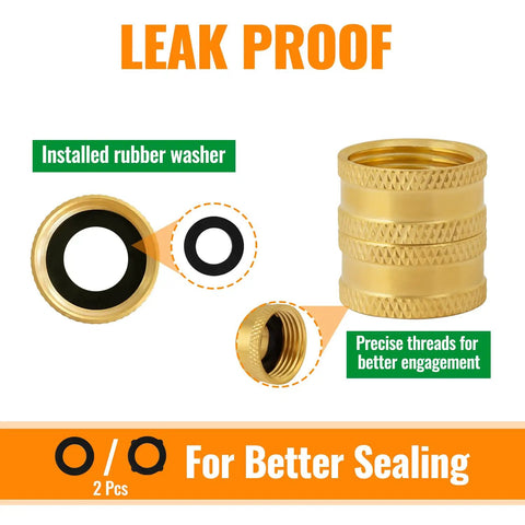 Double Female Garden Hose Connector 3/4 Inch Brass Swivel Adapter With Washers No Fuss Quick Connect Durable Outdoor Hose Fittings For Easy Leak Free Attachments To Most Standard Hoses close-up showing rubber washer and threaded brass connector