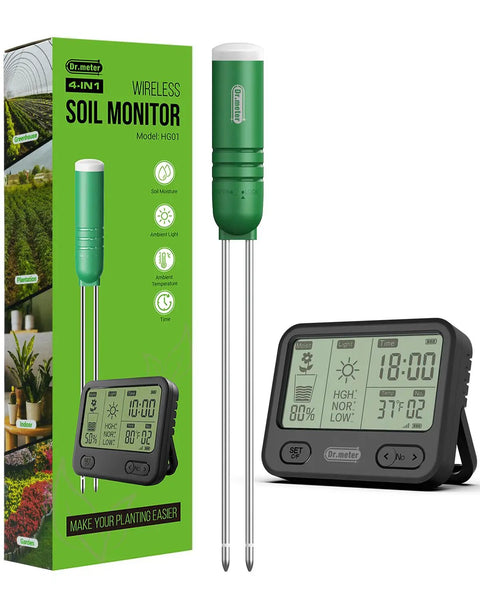 4 In 1 Soil Moisture Meter With Wireless Sensor Up To 300 Feet Temperature Light Time And Hygrometer Monitor With Digital LCD