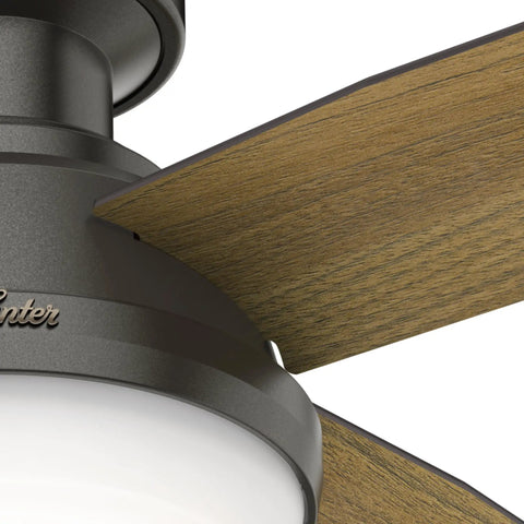 Close-up of Beefy 44 Inch Indoor Ceiling Fan With LED Light And Remote Control In Noble Bronze Finish showing blades and light kit