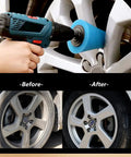 5 Piece Aluminum Polishing Kit With Foam Sponge Polishing Balls For Drills used on car chrome rim, before and after results shown.