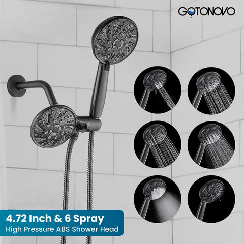 High Pressure Tub And Shower Faucet Set With 6 Modes ABS Handheld Spray Includes Valve Body And Trim Kit Shower Head And Handle