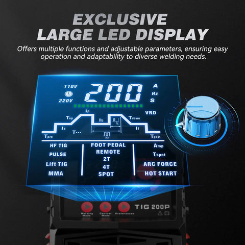 Beast 5 In 1 DC TIG Welder with Pulse HF Lift Spot modes, LED digital display showing settings and controls