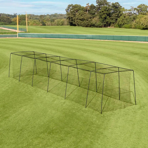 Two Piece Baseball Batting Cage Net Set With Pro Grade, Heavy Duty HDPP Netting For High Velocity Practice on grass field