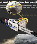 Pro Grade Diamond Wall Saw Built Tough For Zero Dust Grooving And Razor Slick Slotting Through Concrete Granite Masonry And Wood Up To 48 Cm Deep, featuring a dust baffle for clean cutting.