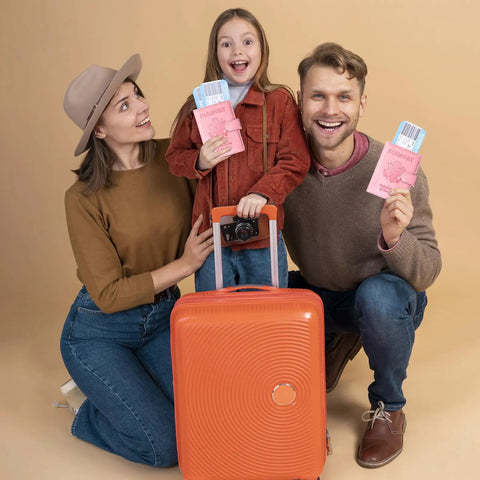 Level Up Your Vacation Vibe With This Sleek RFID Blocking Passport Holder Featuring A Secure Magnetic Closure For Fast Easy Access By Men And Women Safely Stores ID Cards Tickets And Cash On The Go with family at airport.