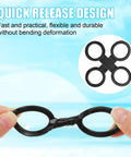 Person holding 8 Piece Scuba Hose Clips And Silicone Snorkel Keeper Locks Kit with quick release design in hand.