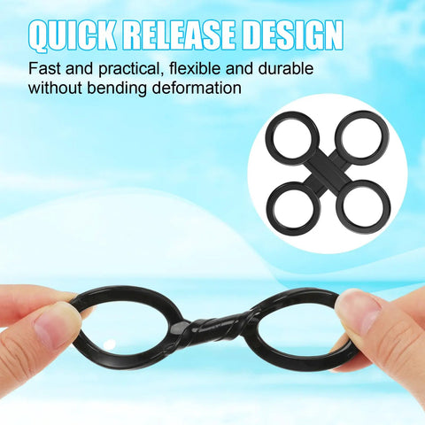 Person holding 8 Piece Scuba Hose Clips And Silicone Snorkel Keeper Locks Kit with quick release design in hand.
