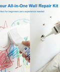 2 In 1 Wall Repair Kit With White Paint For Walls And Drywall Patch Quick Fix For Holes Cracks Dents And Stains All In One Filler With Simple 3 Step Sand And Smooth Finish No Fuss Crack Resistant Patch Kit used on wall doodles and holes