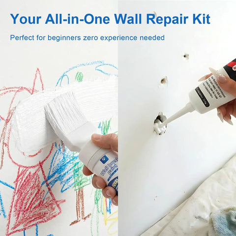 2 In 1 Wall Repair Kit With White Paint For Walls And Drywall Patch Quick Fix For Holes Cracks Dents And Stains All In One Filler With Simple 3 Step Sand And Smooth Finish No Fuss Crack Resistant Patch Kit used on wall doodles and holes