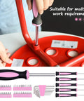 Pink 208 Piece Tool Kit for Women With Round Pouch Handy Home Maintenance Set for Apartment Living Everyday Household Tools Including Hammer Pliers Screwdrivers Hex Keys Bits and Adjustable Wrench Great Gift for Her in use on red furniture