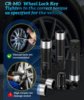 Beefy Eight Piece Spline Lug Nut Socket Set For Wheel Lock Removal Including Five Point Lug Nut Key And Sockets For Five, Six, Seven And Twelve Spline Nuts Built For Aftermarket Wheels And DIY Auto Projects, showing tools with wheel installation.