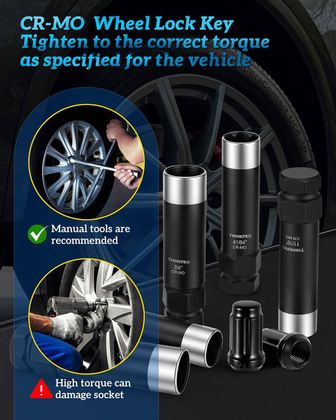 Beefy Eight Piece Spline Lug Nut Socket Set For Wheel Lock Removal Including Five Point Lug Nut Key And Sockets For Five, Six, Seven And Twelve Spline Nuts Built For Aftermarket Wheels And DIY Auto Projects, showing tools with wheel installation.