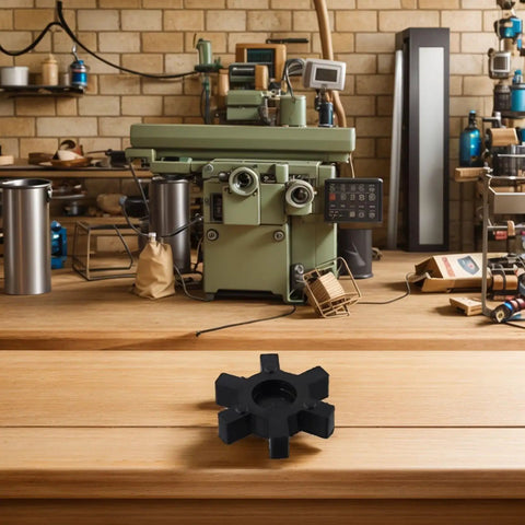Top Tier L110 Flexible Rubber Spider Insert For L Jaw Coupling With Superior Vibration Damping And Tough Ureane Construction Made To Fit Lovejoy And Woods Industrial Systems Perfectly on a wooden workbench.