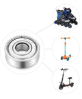 608z Sealed Deep Groove Ball Bearings 8x22x7mm Miniature shown with roller skates, scooter, and bike applications