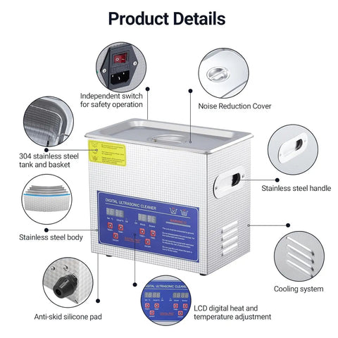 Digital Ultrasonic Cleaner 3.2L Tank With Heater And Timer For Jewelry Glasses Watches Dentures And Small Parts 40kHz Stainless Steel Cleaning Machine with LCD controls and stainless steel tank.