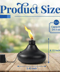Upgraded Tabletop Torch Set Of 6 With 24.5 Oz Citronella Fuel Refillable Metal Lanterns showing size and capacity