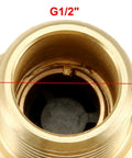 Close-up of G1/2 Hall Effect Water Flow Sensor with brass body and stainless steel shaft, showing internal design.